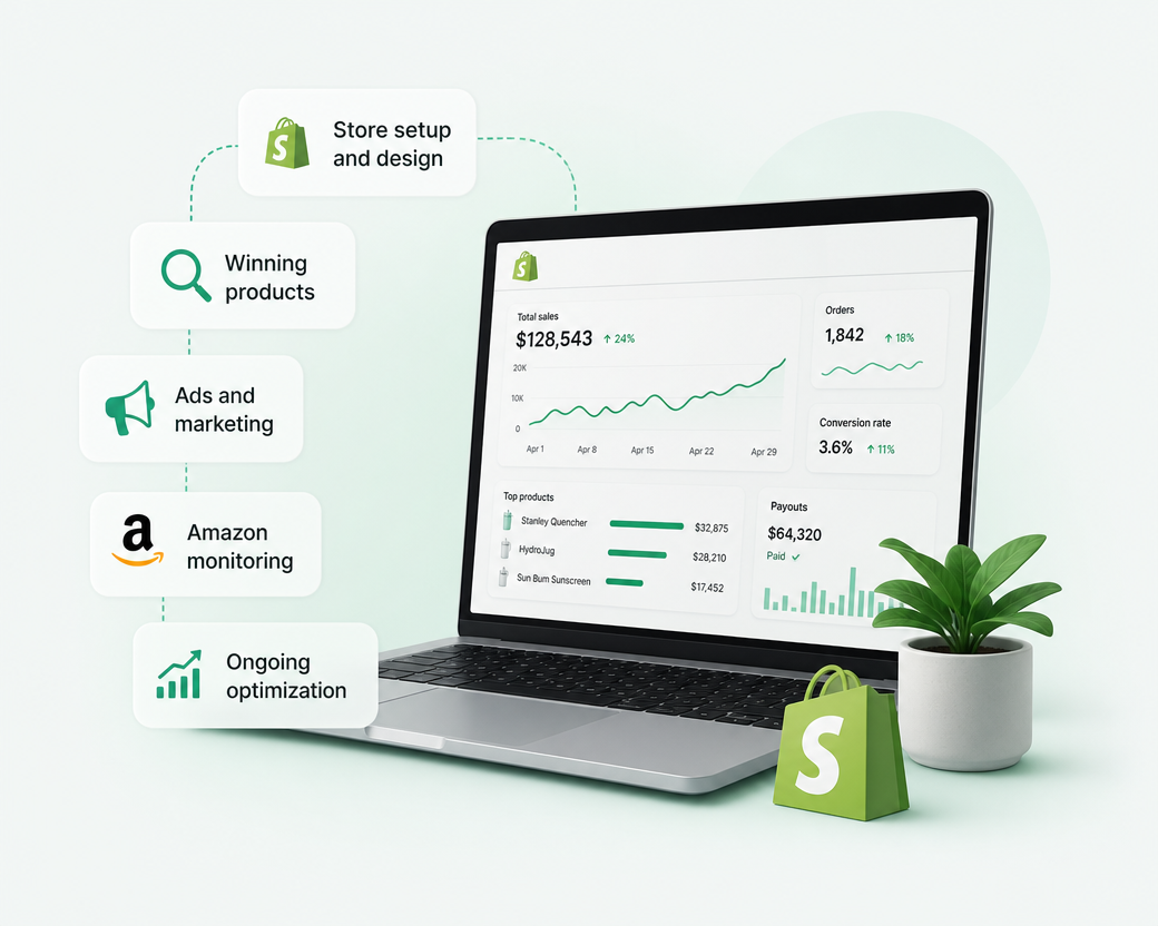 A Shopify storefront built by Goatara shown on a desktop monitor